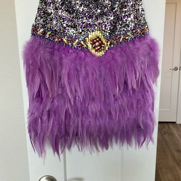 Sequin and Feather Strapless Dress - Picture 4 of 9